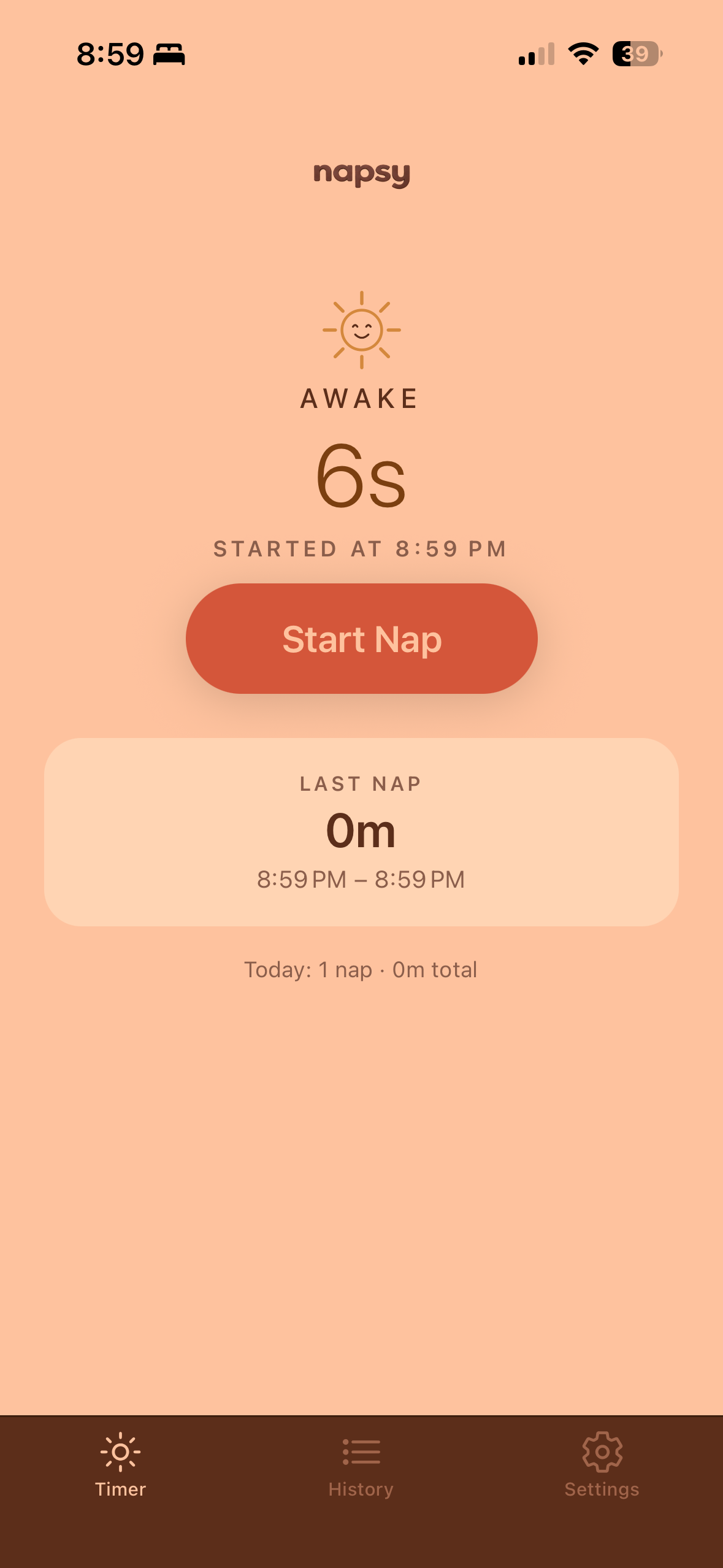 Napsy wake window timer showing your baby's awake time